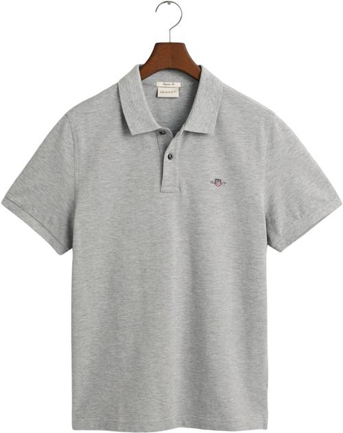 Se Gant REG Shield SS Pique Polo Mand Grey Melange Kortærmede Poloer Str S - hos Magasin ved Magasin