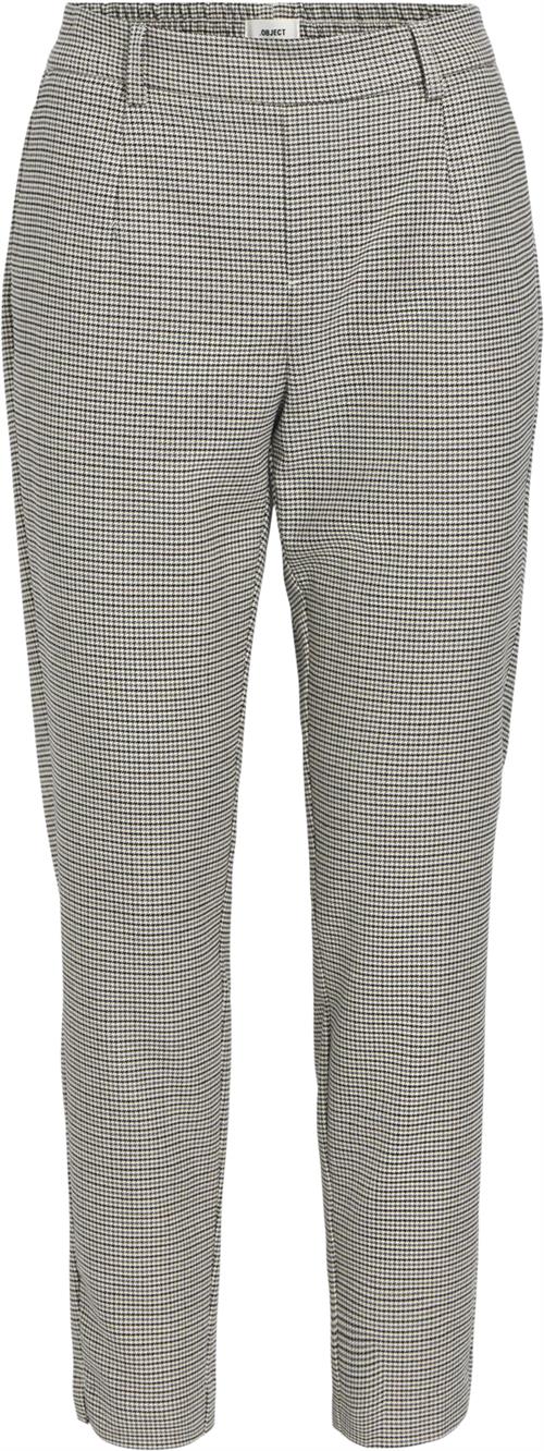 Se Object Objlisa Slim Pant AOP Noos Kvinde Sandshell/rabbit/black Checks Bukser Med Smalle Ben Str 42 - hos Magasin ved Magasin