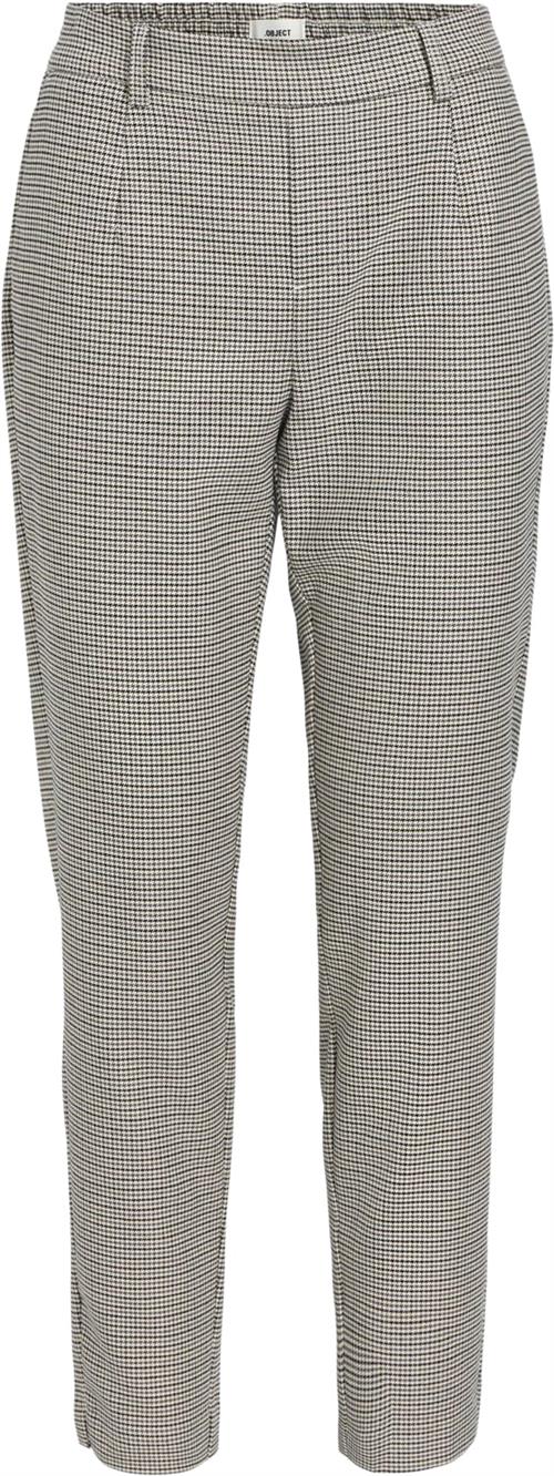 Object Objlisa Slim Pant AOP Noos Kvinde Sandshell/rabbit/black Checks Bukser Med Smalle Ben Str 38 - hos Magasin