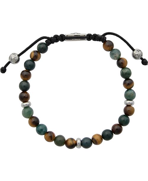 Nialaya Men's Beaded Bracelet With Aquatic Agate, Brown Tiger Eye an L - Armbånd Stål hos Magasin