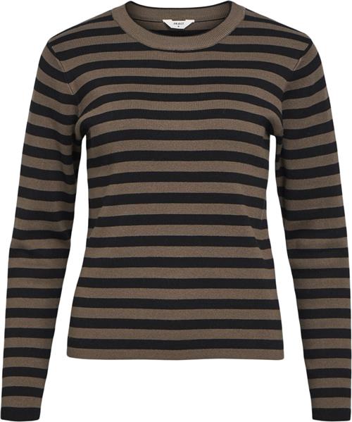 Se Object Objester SLI L/S Knit Pullover Noos Kvinde Morel/black Toppe Slim Fit Str XS - hos Magasin ved Magasin