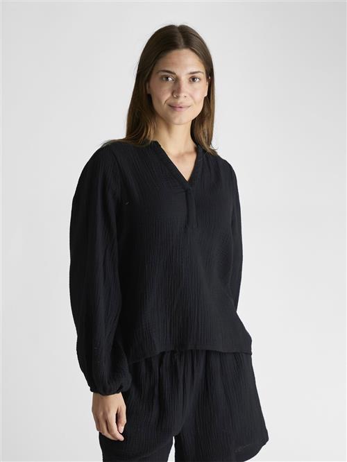 Neo Noir Mimmi Waffle Blouse Kvinde Black Langærmede Bluser Str 42 - hos Magasin