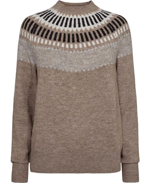 Montego Khairy Intarsia Kvinde Taupe Mel. Sweaters Str 40 - hos Magasin