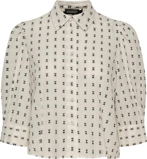 Soaked in Luxury Slhella Shirt 3/4 Kvinde Black And White Dobby Kortærmede Skjorter Regular Fit Str S - hos Magasin