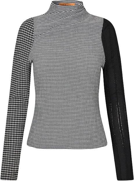 Stine Goya Asymmetric Long Sleeve Top, 2247 Patchwork Jersey Kvinde Black / White Toppe Str M - hos Magasin