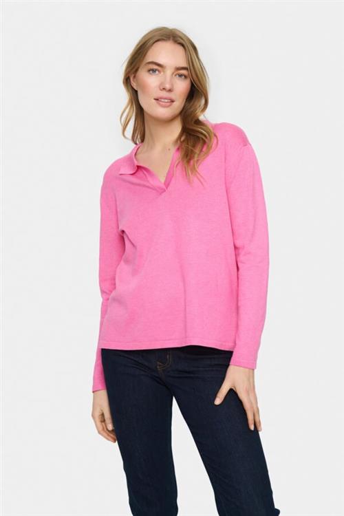 Se Saint Tropez Milasz Polo Pullover Kvinde Pink Cosmos Melange Langærmede Bluser Str S - hos Magasin ved Magasin