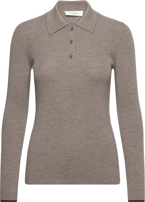 Rosemunde Long Sleeve Knit Polo Kvinde Brown Grey Mel Sweaters Str S - hos Magasin