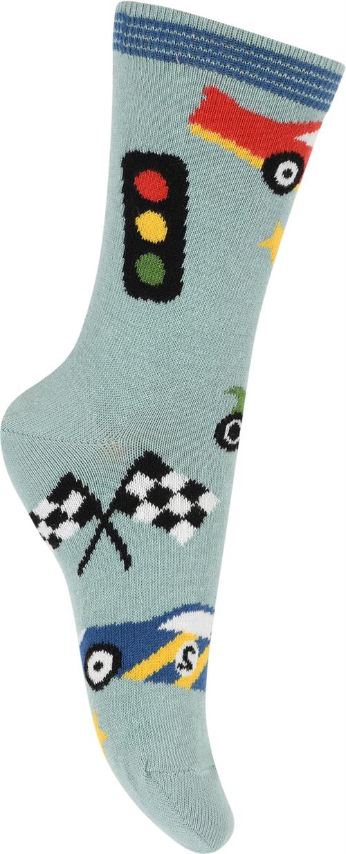 Melton Traffic jam Socks Str 35/39 - Blue Surf Strømper Bomuld hos Magasin