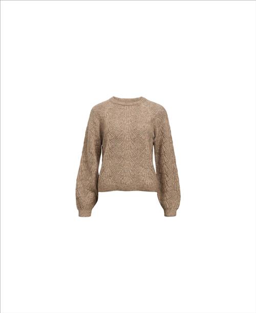 Se Object Objflora RE L/S Knit Pullover Noos Kvinde Desert Taupe/melange Toppe Regular Fit Str S - hos Magasin ved Magasin