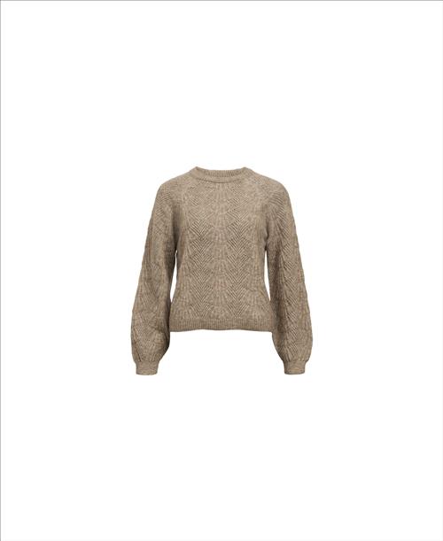 Se Object Objflora RE L/S Knit Pullover Noos Kvinde Desert Taupe/melange Toppe Regular Fit Str XL - hos Magasin ved Magasin