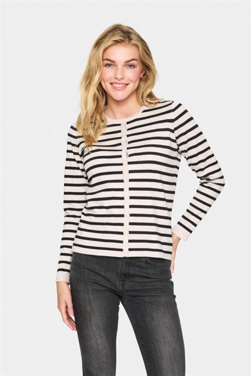 Saint Tropez Milasz Striped Cardigan Kvinde Gray Morn Mila Stripe Cardigans Regular Fit Str XS - hos Magasin