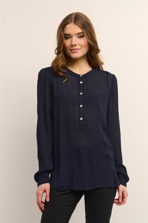 Kaffe Karla Amber Shirt Kvinde Midnight Marine Langærmede Skjorter Regular Fit Str 46 - Viskose hos Magasin