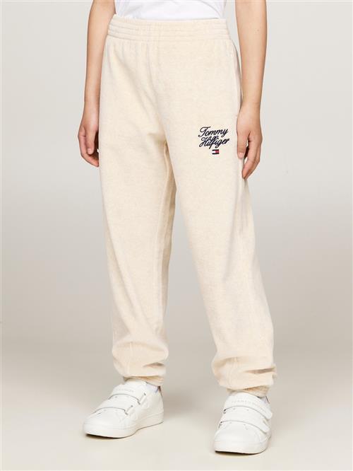 Tommy Hilfiger TH Script Velour Pant Str 6 Velour - Heathered Oat Bukser hos Magasin