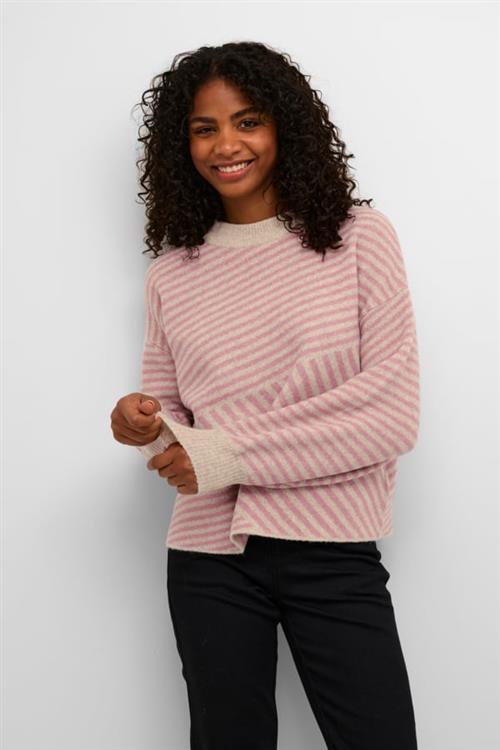 Kaffe Kaverana Knit Pullover Kvinde Feather Gray Mel. / Rosa Sweaters Str L - hos Magasin