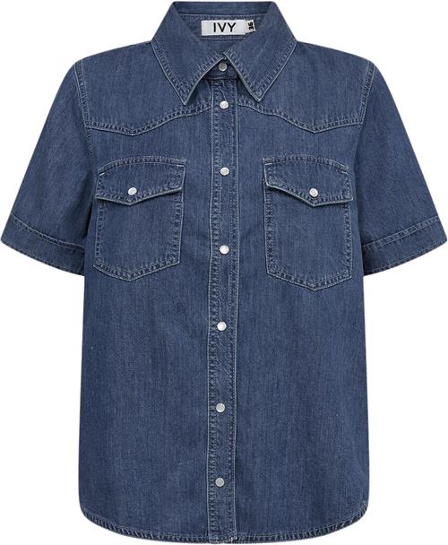 IVY Copenhagen Ivyora SS Shirt Kvinde Mid Blue Denim Denimskjorter Str 42 - Denim hos Magasin