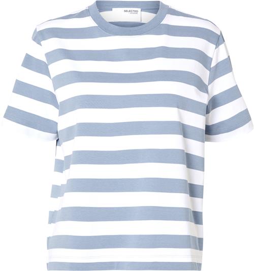 Selected Femme Slfessential SS Striped Boxy TEE NO Kvinde Endless Sky/bright White - Wide Kortærmede T-shirts Str XS - hos Magasin