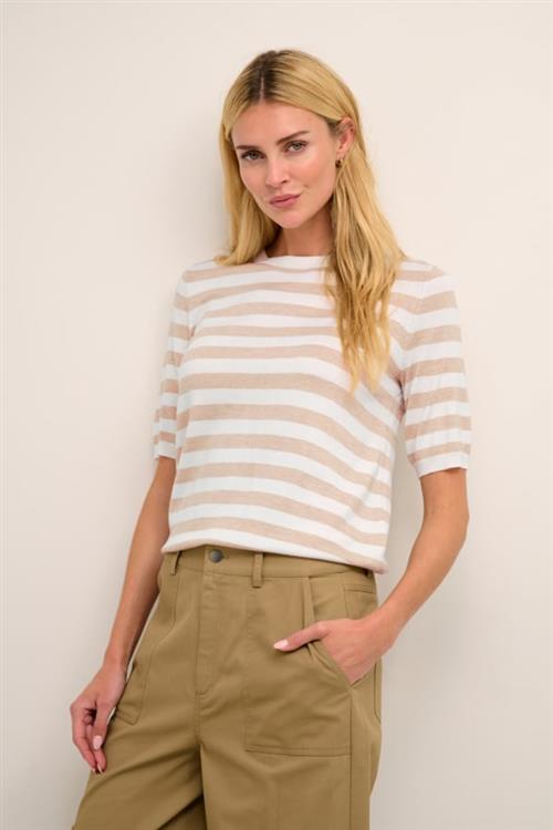 Se Kaffe Kamilo Short Sleeve Knit Kvinde Chalk / Sand Melange Stripe Kortærmede T-shirts Str S - hos Magasin ved Magasin