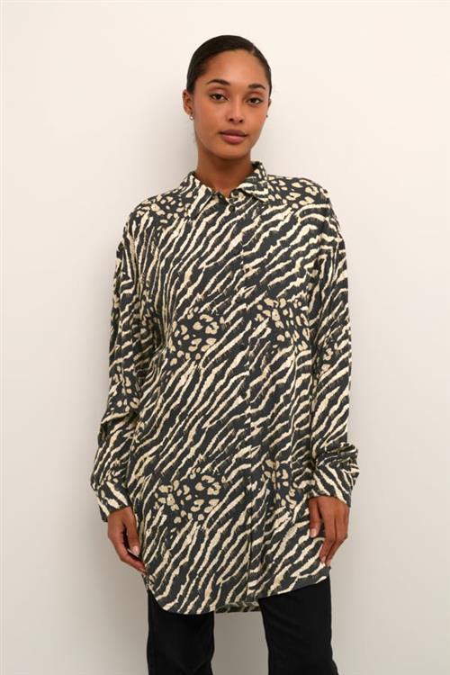 Kaffe Kaditte Shirt Kvinde Black And Brown Animal Print Tunikaer Str 40 - hos Magasin