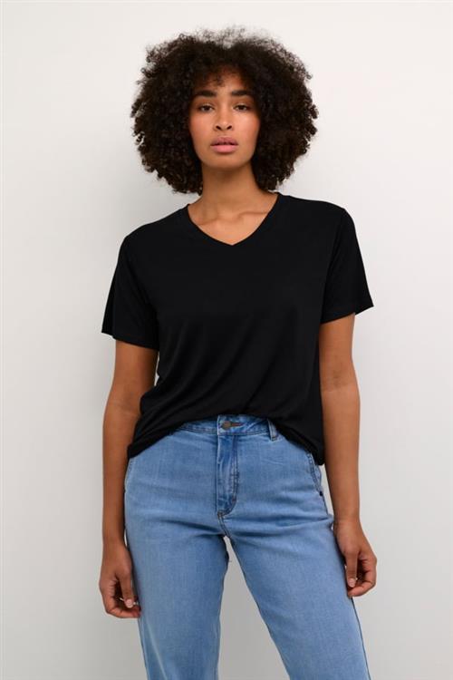 Kaffe Kafrida Vneck T-shirt Kvinde Black Deep Kortærmede T-shirts Str XS - hos Magasin