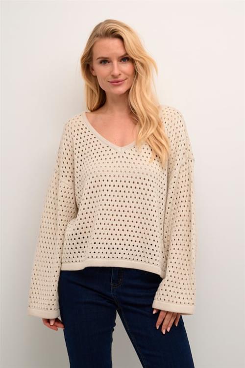 Cream Crwilow Knit Pullover Kvinde Ancient Scroll Sweaters Str M - hos Magasin