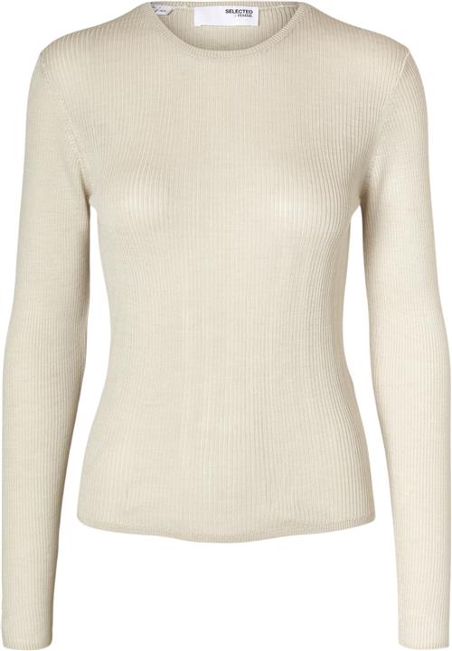 Selected Femme Slfnaja LS Knit Oneck Kvinde Birch Sweaters Tight Fit Str XS - hos Magasin