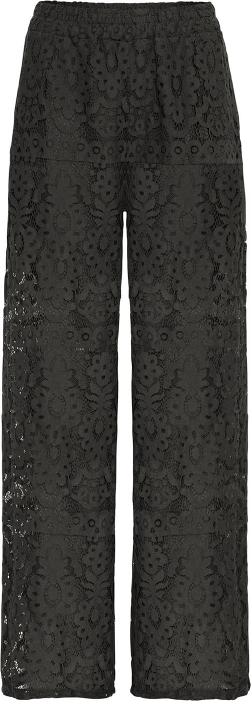 Sorbet Sbceleste Lace Pant Kvinde Jet Black Bukser Med Brede Ben Str M/L - hos Magasin