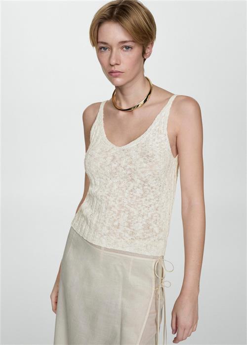 MANGO Knit Strap top Kvinde Natural White Tanktoppe Str S - hos Magasin