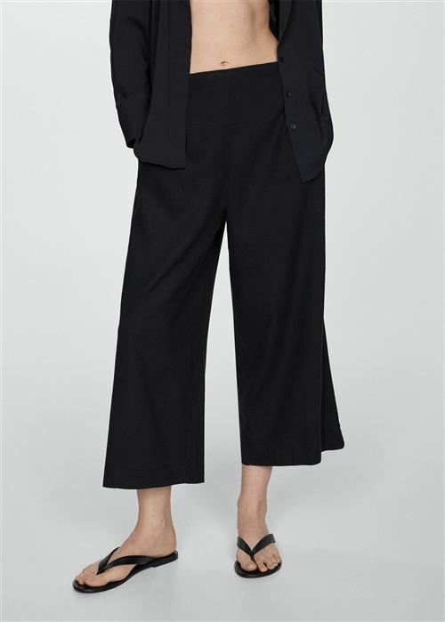 Se MANGO Wideleg Linen Trousers Kvinde Black Bukser Med Brede Ben Str XL - hos Magasin ved Magasin