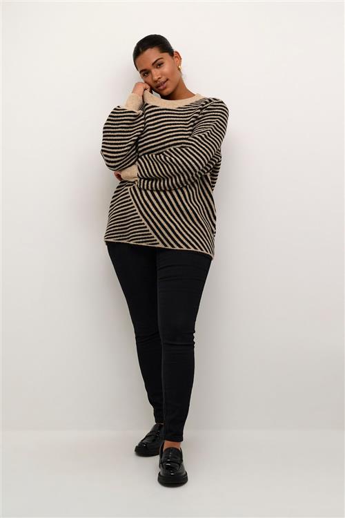 Kaffe Curve Kcverina Knit Pullover Kvinde Feather Gray Melange / Black Sweaters Str S - hos Magasin