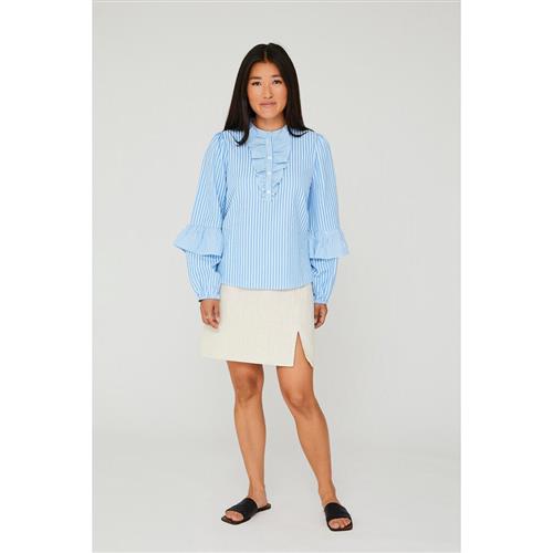 A-VIEW Karin Blouse Kvinde Blue/white Langærmede Bluser Str 34 - hos Magasin