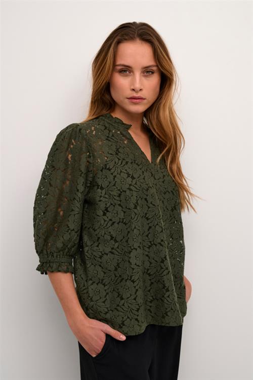 Cream Crkaspis Lace Blouse Kvinde Deep Depths Langærmede Bluser Str 46 - hos Magasin