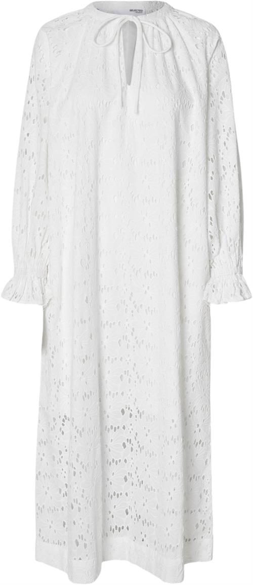 Selected Femme Slfsonora LS Ankle Broderi Dress EX Kvinde Hvid Midi Kjoler Regular Fit Str 40 - Bomuld hos Magasin