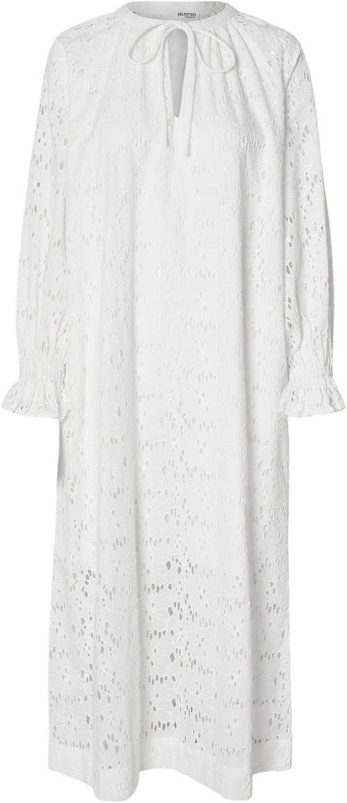 Selected Femme Slfsonora LS Ankle Broderi Dress EX Kvinde Hvid Midi Kjoler Regular Fit Str 34 - Bomuld hos Magasin