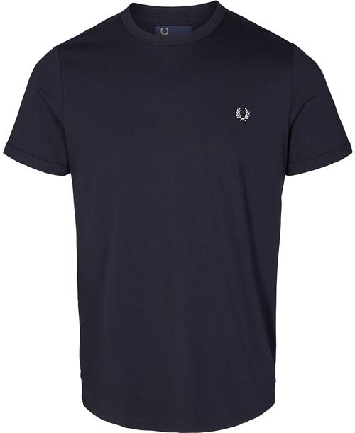 Fred Perry Ringer Tshirt Mand Blå Kortærmede T-shirts Str S - Bomuld hos Magasin