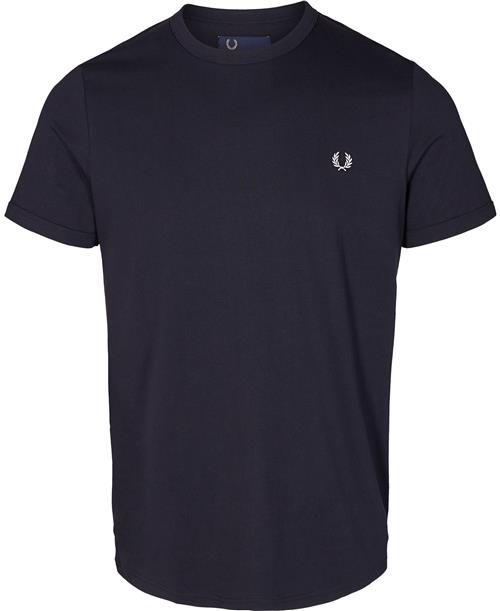 Fred Perry Ringer Tshirt Mand Blå Kortærmede T-shirts Str M - Bomuld hos Magasin