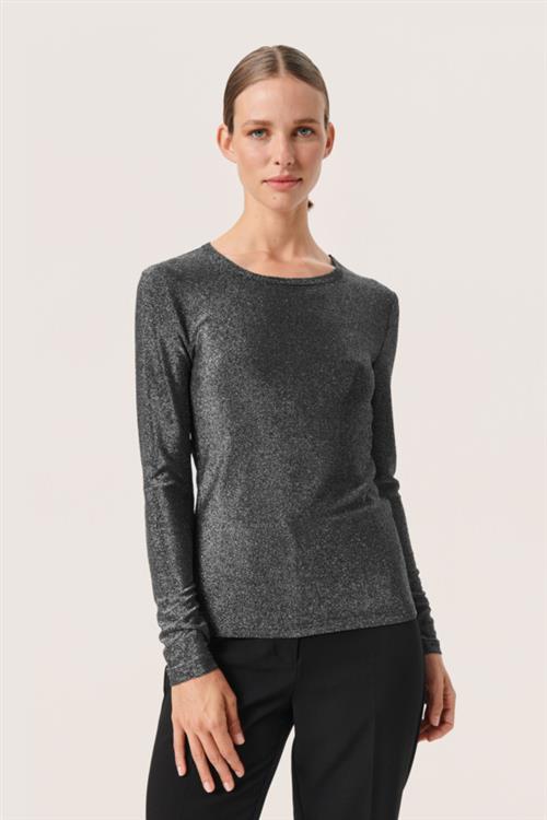 Soaked in Luxury Slskylara Round Neck LS Kvinde Silver Toppe Slim Fit Str S - hos Magasin