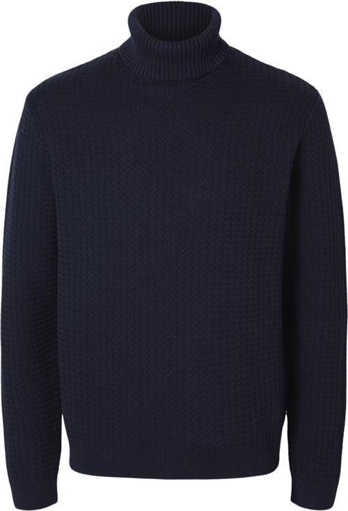 Se Selected Homme Slhzig LS Knit Structure Roll Neck Mand Sky Captain Turtlenecks Str XL - hos Magasin ved Magasin