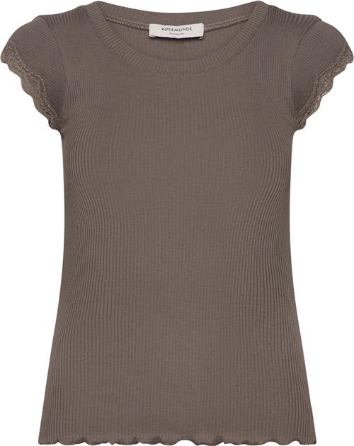 Rosemunde Short Sleeve top w/ Lace Kvinde Falcon Kortærmede T-shirts Str L - hos Magasin