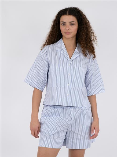 Neo Noir Ginna Stripe Shirt Kvinde Light Blue Kortærmede Skjorter Str 38 - hos Magasin