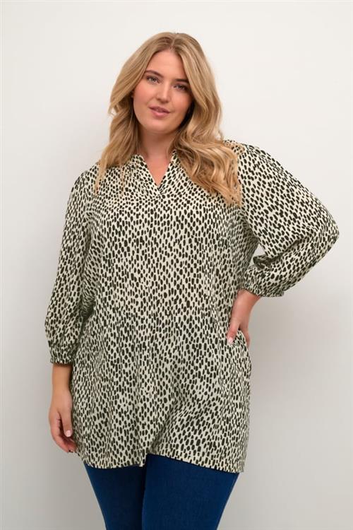 Kaffe Curve Kcjenny Tunic Kvinde Turtledove/black Graphic Dot Tunikaer Str 48 - hos Magasin