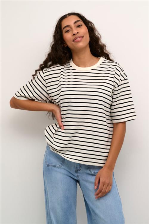 Kaffe Kawinny 1/2 Sleeve Tshirt Kvinde Antique White/black Stripe Kortærmede T-shirts Str L - hos Magasin