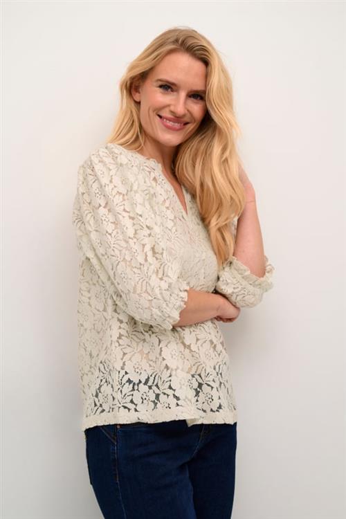 Cream Crkaspis Lace Blouse Kvinde Ancient Scroll Langærmede Bluser Str 40 - hos Magasin