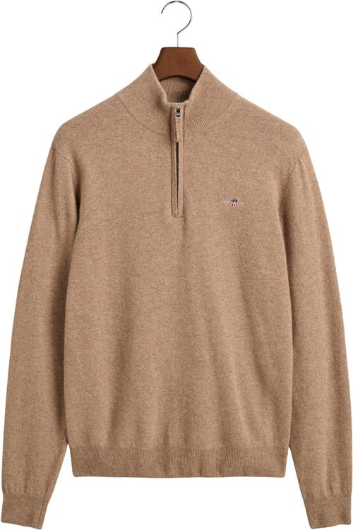 Gant Superfine Lambswool Half ZIP Mand Dk. Sand Melange Turtlenecks Str L - hos Magasin