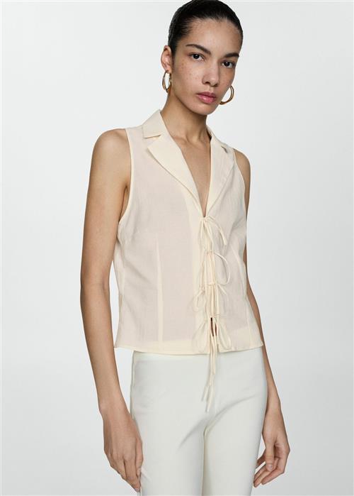 MANGO Sleeveless Blouse With Bows Kvinde Light Beige Kortærmede Bluser Str XXL - hos Magasin