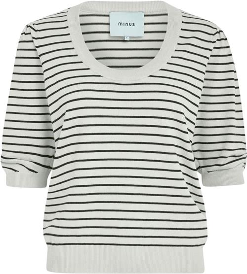 Minus Pam Striped Knit Tshirt Kvinde Sand Gray Stripe Kortærmede T-shirts Str L - hos Magasin