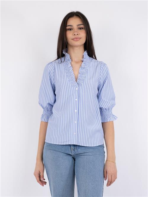 Se Neo Noir Briony Wide Stripe Blouse Kvinde Light Blue Kortærmede Bluser Str 38 - hos Magasin ved Magasin