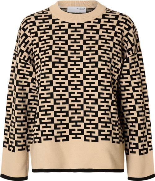 Selected Femme Slfkamma LS Knit Oneck D2 Kvinde Irish Cream/black Sweaters Str XS - hos Magasin