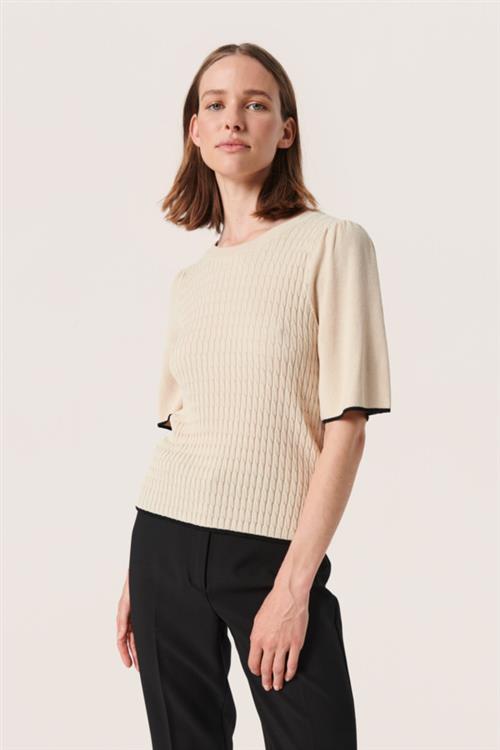 Soaked in Luxury Sladrianna Pullover SS Kvinde Sandshell Kortærmet Strik Regular Fit Str M - hos Magasin