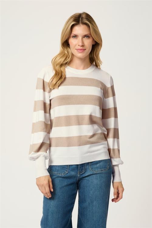 Kaffe Kalizza Striped Pullover Kvinde Chalk/feather Grey Bold Stripe Sweaters Str L - hos Magasin