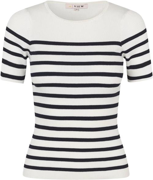 Se A-VIEW Rib Stripe Short Sleeve top Kvinde White/navy Kortærmede T-shirts Str M - hos Magasin ved Magasin